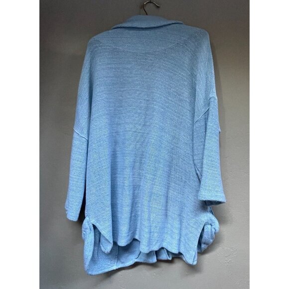 Jaskar Linen Blend Patchwork Button Front Knit Cardigan Sweater Pockets Blue - Picture 2 of 9